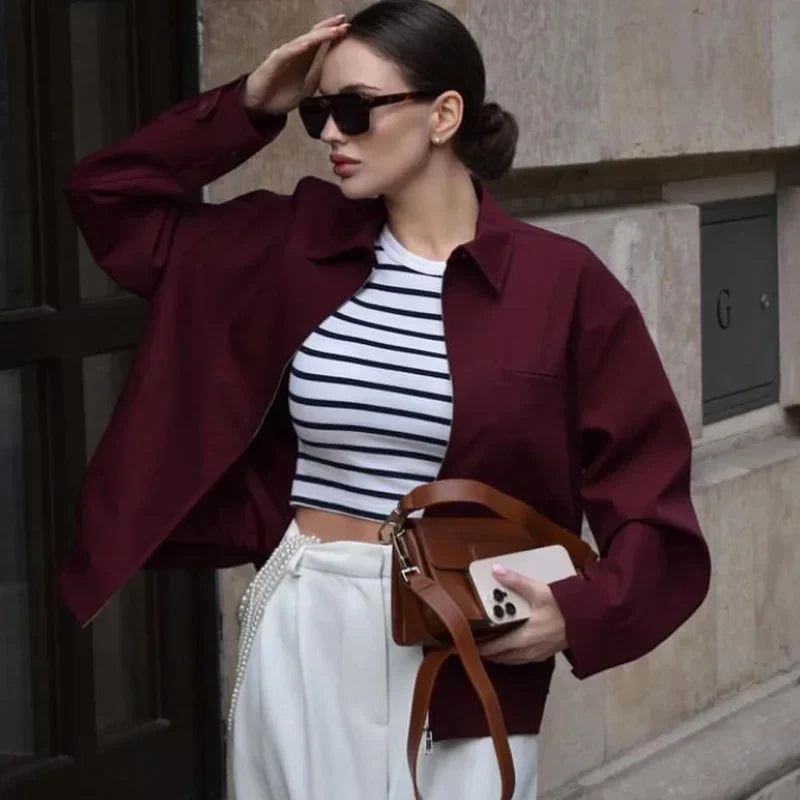 BROSSASCO - Giacca bomber cropped oversize color vino