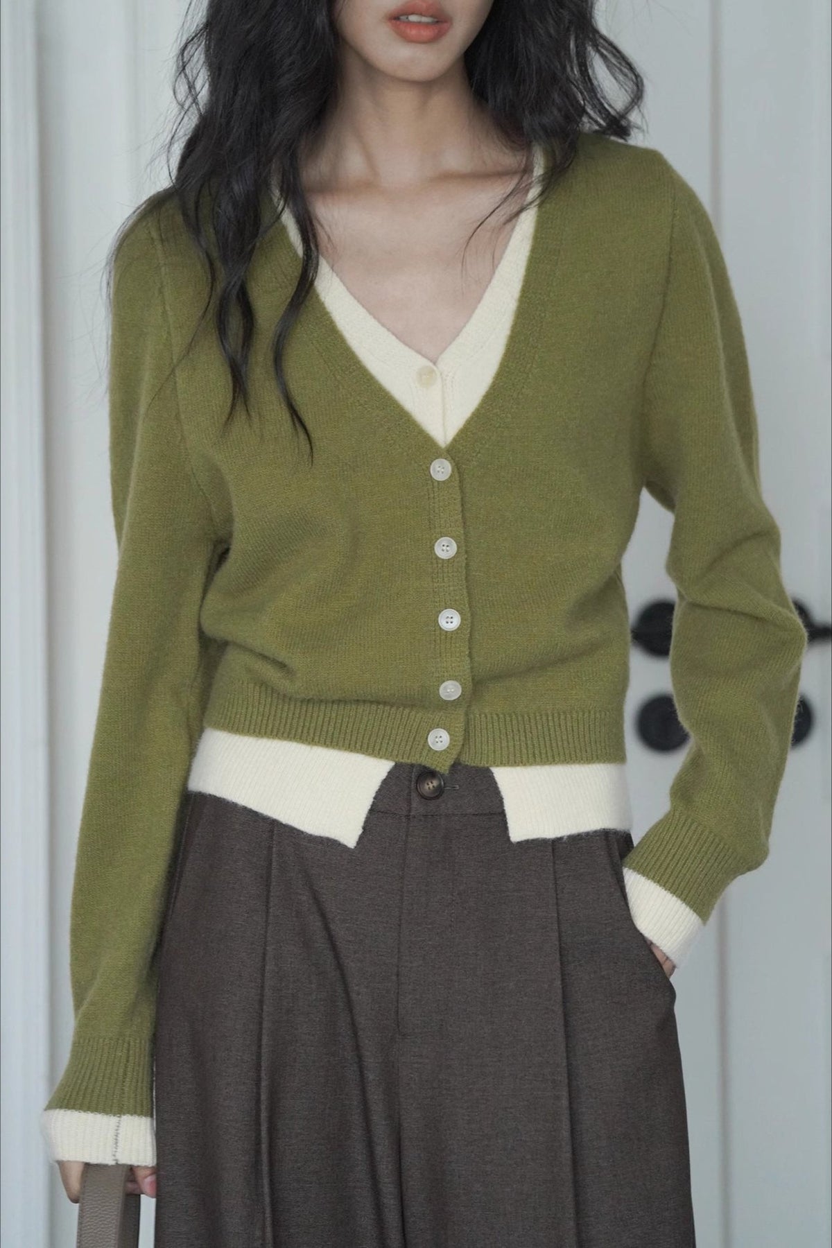 BAGNASCO - Green Two-Layer Knit Cardigan