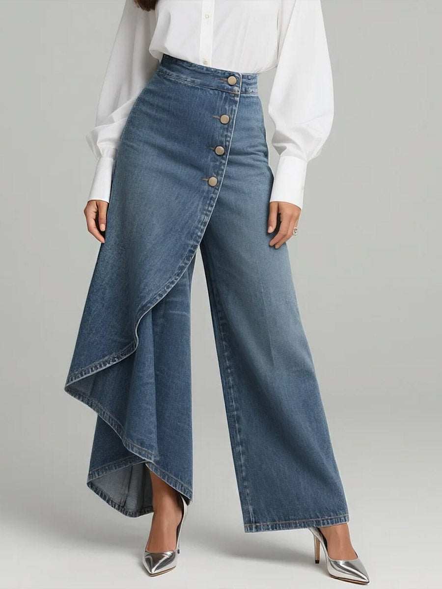SAMUELA - Jeans donna a vita alta e gamba larga in denim