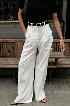 IRGOLI - Chic White High Waist Loose Pants