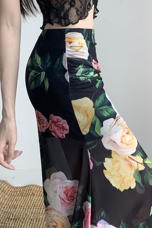 LENA - Holiday Floral Slim Low Waist Hip Skirt