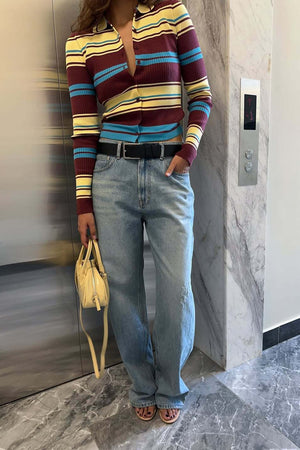 SCALENGHE - Cardigan slim a righe con colletto rétro