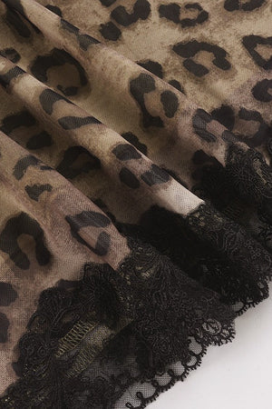 VASIA - Gonna midi leopardata in mesh e pizzo
