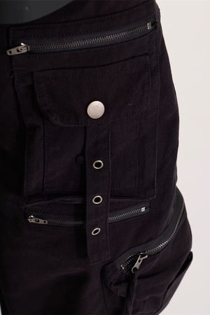 CALTRANO - Jeans cargo neri a vita alta con lacci