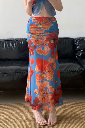 LENA - Holiday Floral Slim Low Waist Hip Skirt