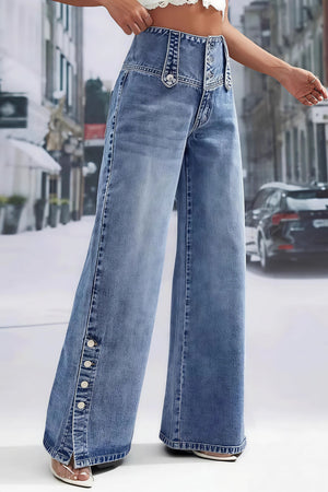 VOLPARA - Jeans wide leg a vita alta con orlo sfrangiato