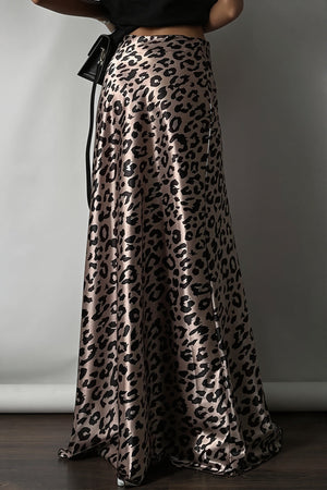 DORGALI - Satin Leopard Mermaid Maxi Skirt