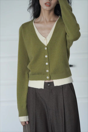 BAGNASCO - Green Two-Layer Knit Cardigan