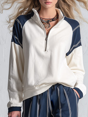 AMBRA - Felpa bianca e pantaloni navy a righe