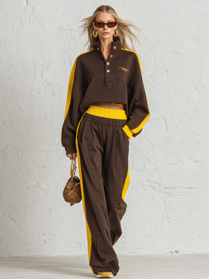 MONICA - Completo sportivo marrone scuro in cotone, collo alto