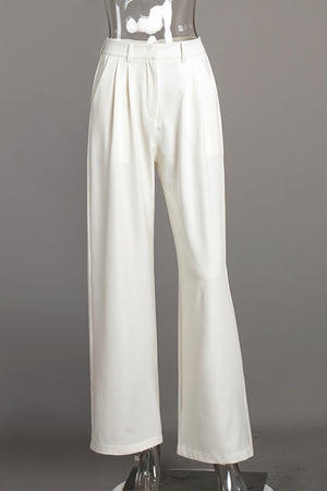 IRGOLI - Chic White High Waist Loose Pants