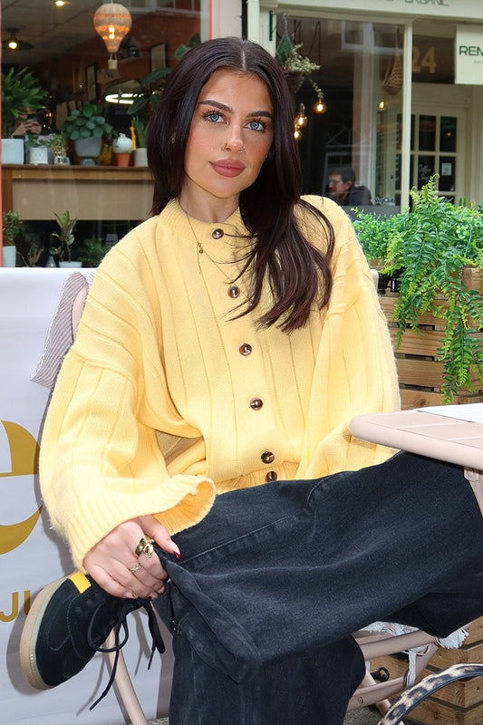 SERINA - Cardigan giallo in maglia a coste