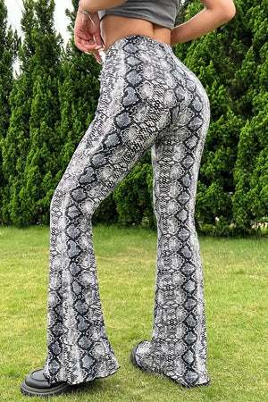 RONDISSONE - Pantaloni a zampa grigi stampa serpente
