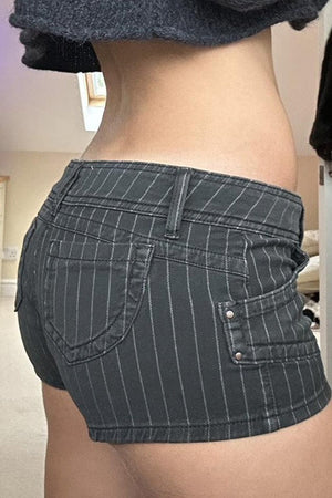 LACONI - Shorts in denim grigio a vita bassa
