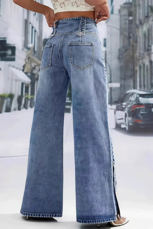 VOLPARA - Jeans wide leg a vita alta con orlo sfrangiato