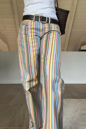 CAPOVALLE - Jeans a vita bassa a righe arcobaleno