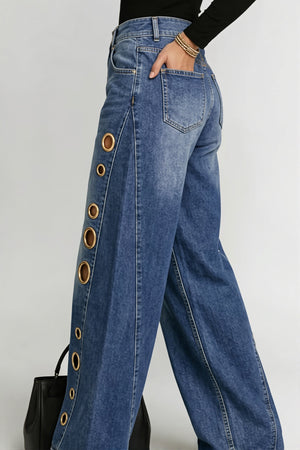 CILAVEGNA - Jeans wide leg a vita alta con dettagli metallici