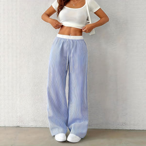 RIVELLO - Pantaloni dritti blu a righe con coulisse