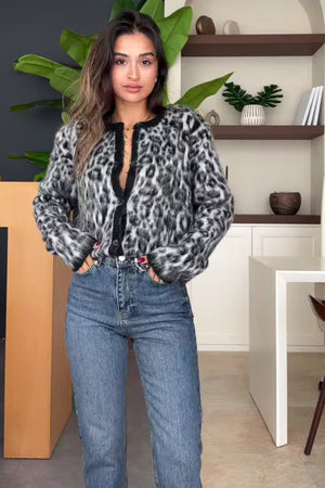 MASIO - Cardigan in viscosa con stampa leopardata