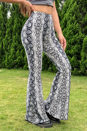 RONDISSONE - Pantaloni a zampa grigi stampa serpente