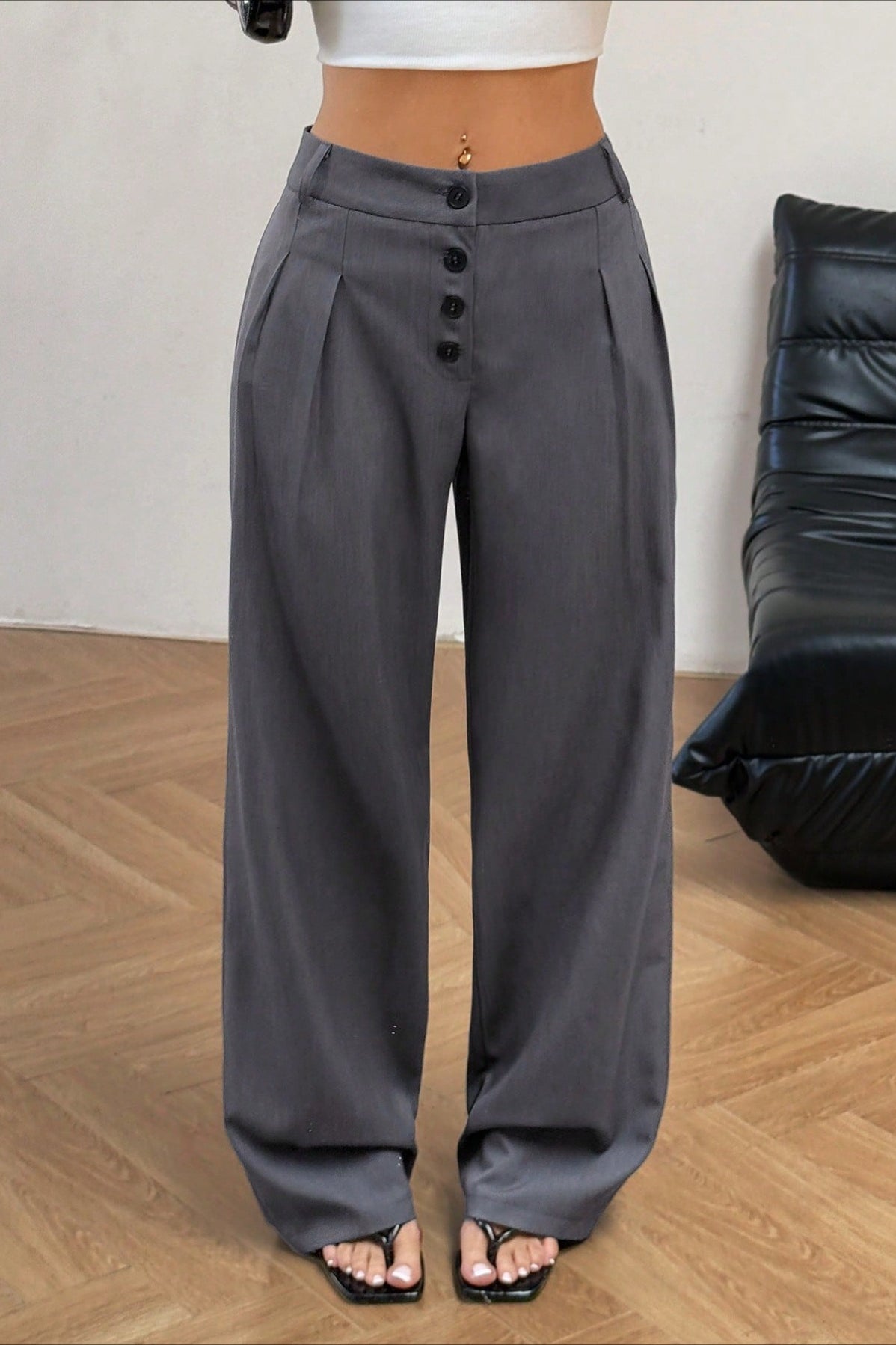 ANGORA - Chic Vintage Button Front Drape Pants