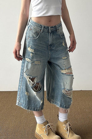 SALISANO - Jeans Capri in Denim Effetto Vintage