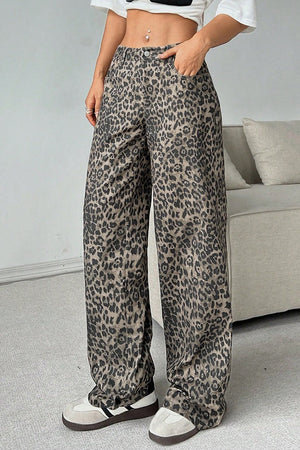 PESCAGLIA - Pantaloni palazzo leopardati