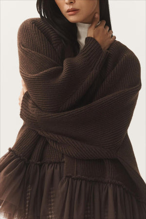 BRIENZA - Cardigan in maglia traforata con volant