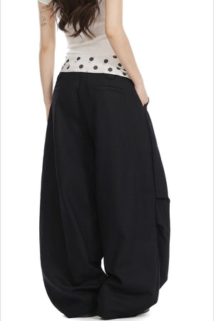 MEDICINA - Pantaloni palazzo a pois con vita ripiegata