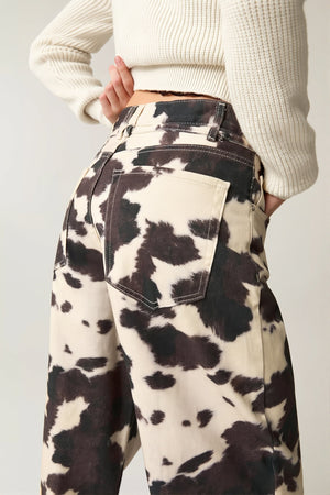 LUZZARA - Jeans a vita alta effetto cow print
