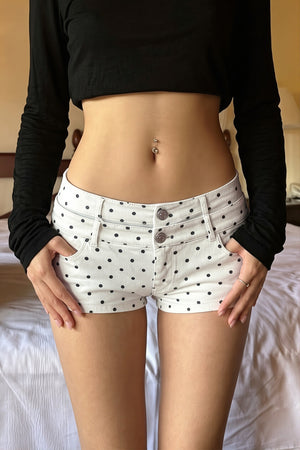 FEISOGLIO - Shorts in denim a vita bassa a pois