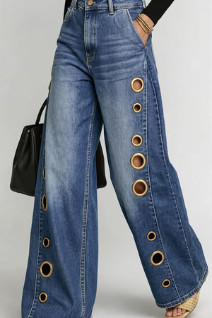 CILAVEGNA - Jeans wide leg a vita alta con dettagli metallici