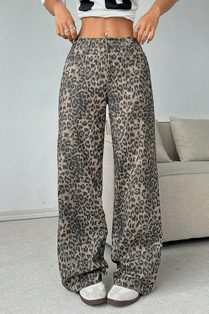PESCAGLIA - Pantaloni palazzo leopardati