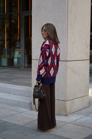 PARATICO - Cardigan oversize a rombi in maglia spessa
