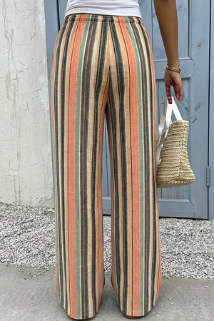 LESSONA - Striped Drawstring Beach Wide Leg Pants