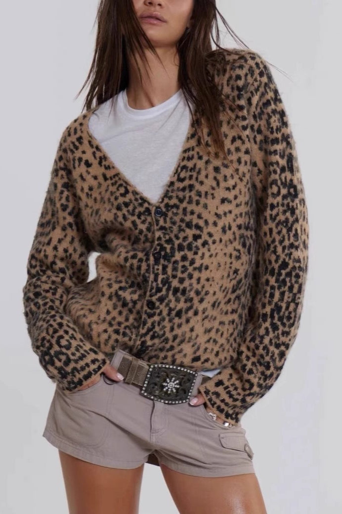 VINICIA - Cardigan leopardato in maglia morbida