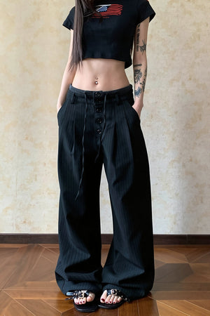 SERRAMANNA - Pantaloni wide leg a vita bassa