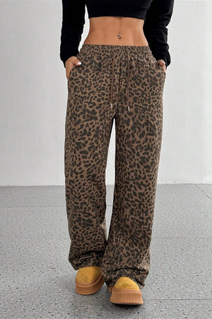 SYDNEY - Pantaloni wide leg con stampa animalier