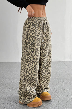 SYDNEY - Pantaloni wide leg con stampa animalier