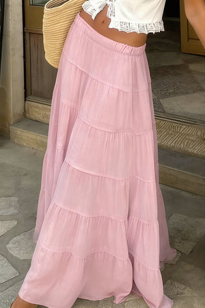 MELPIGNANO - Abito maxi rosa con balze e volant