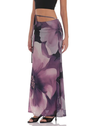 SPINADESCO - Gonna lunga a sirena floreale in mesh