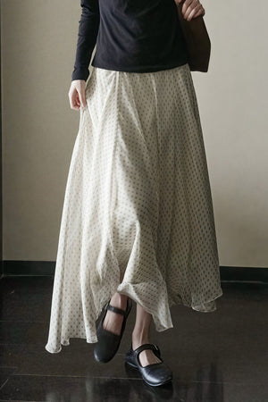 MARZANO - Gonna maxi beige a pois con balze asimmetriche