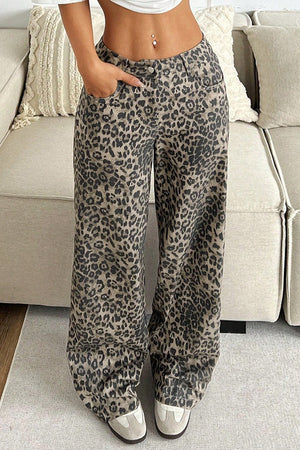 PESCAGLIA - Pantaloni palazzo leopardati