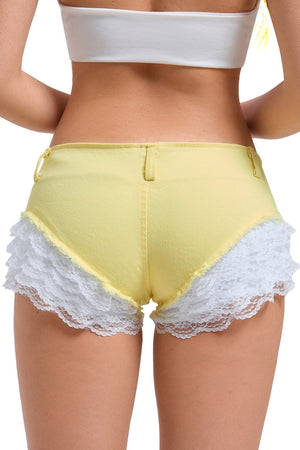 SUNI - Shorts in Denim con Pizzo e Inserti Patchwork