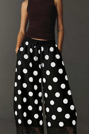 ANTEGNATE - Polka Dot Drawstring Wide Leg Pants