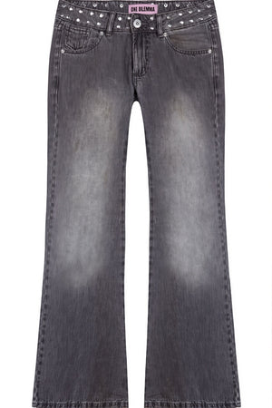 STRIANO - Jeans grigi a gamba larga con paillettes