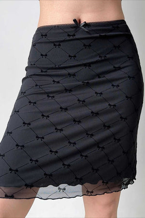 ALDA - Gonna midi nera in mesh con fiocco e pizzo