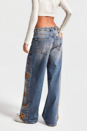 VALLERANO - Jeans a vita alta con ricami floreali
