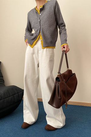 TERENZO - Cardigan ampio con scollo a V e inserti a contrasto