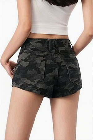 AGRA - Shorts in denim camouflage a vita alta